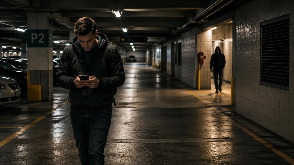 Distracted pedestrian looking down at a phone