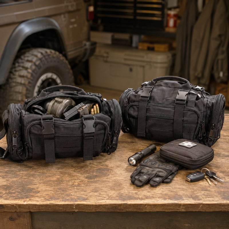 Two shooters holding their TacSak gear bags