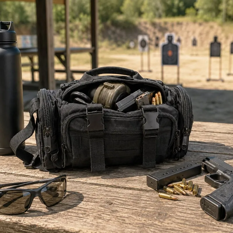 TacSak Gear Bag open with pistol, mags, and ammo