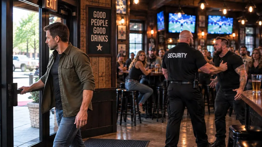 Leaving a bar while security handles an aggressive patron