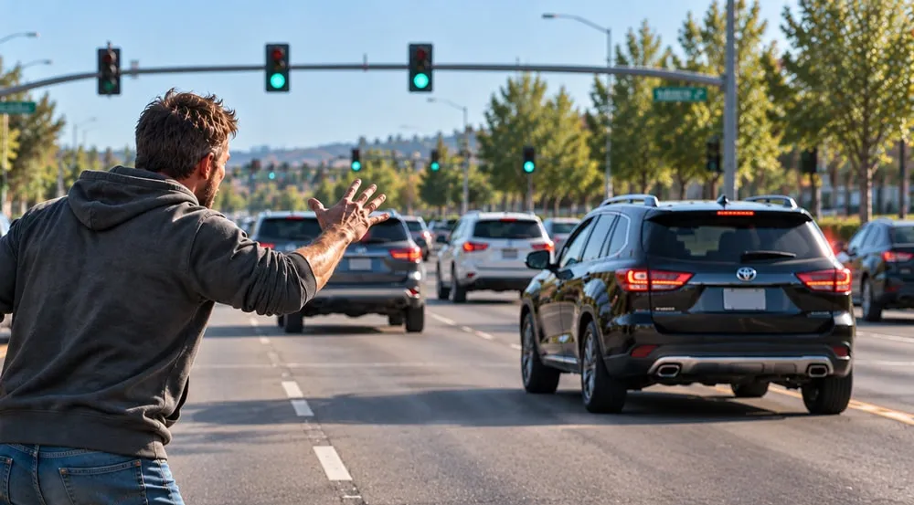 Driver safely leaving an aggressive road-rage confrontation while remaining inside the vehicle