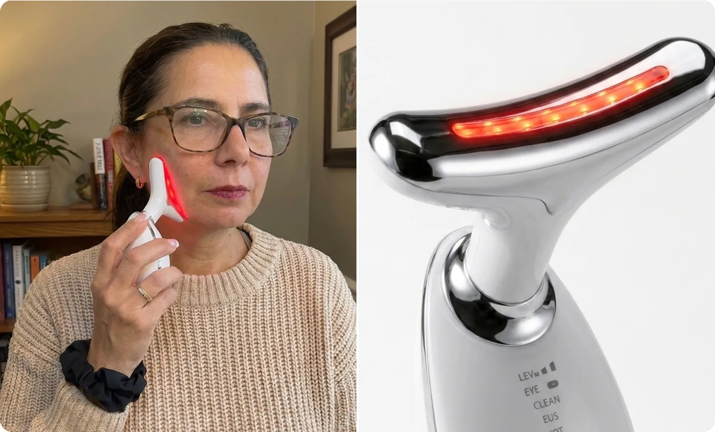 Woman using RenewaLift and close-up of the RenewaLift device
