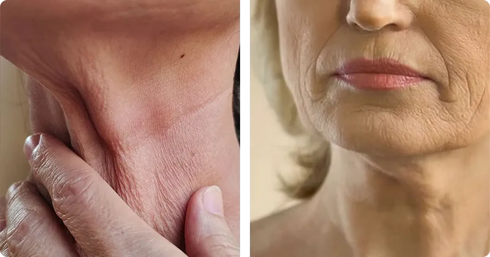 Visible aging on neck and chest skin