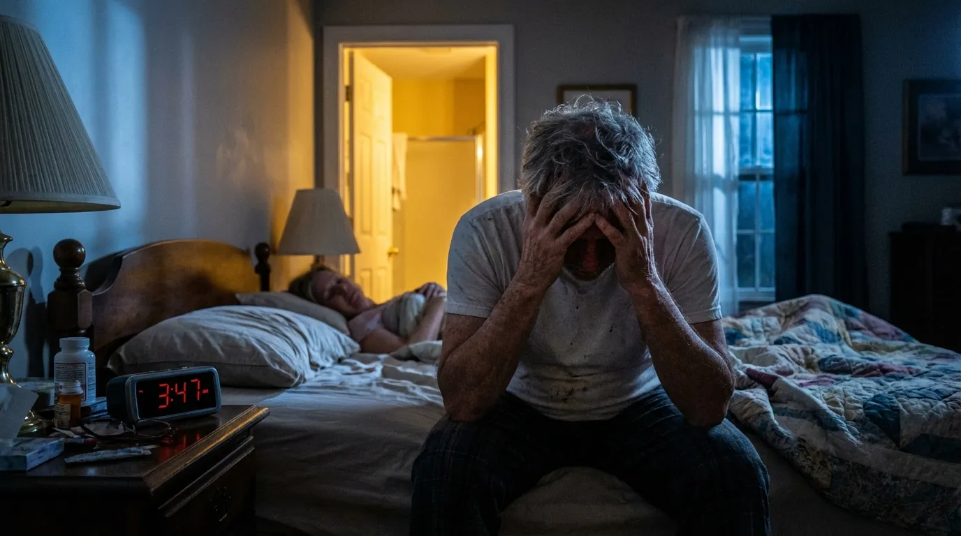 Man frustrated getting up at night