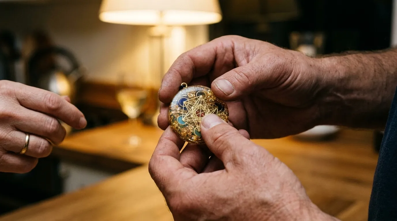 Daniel examining the pendant