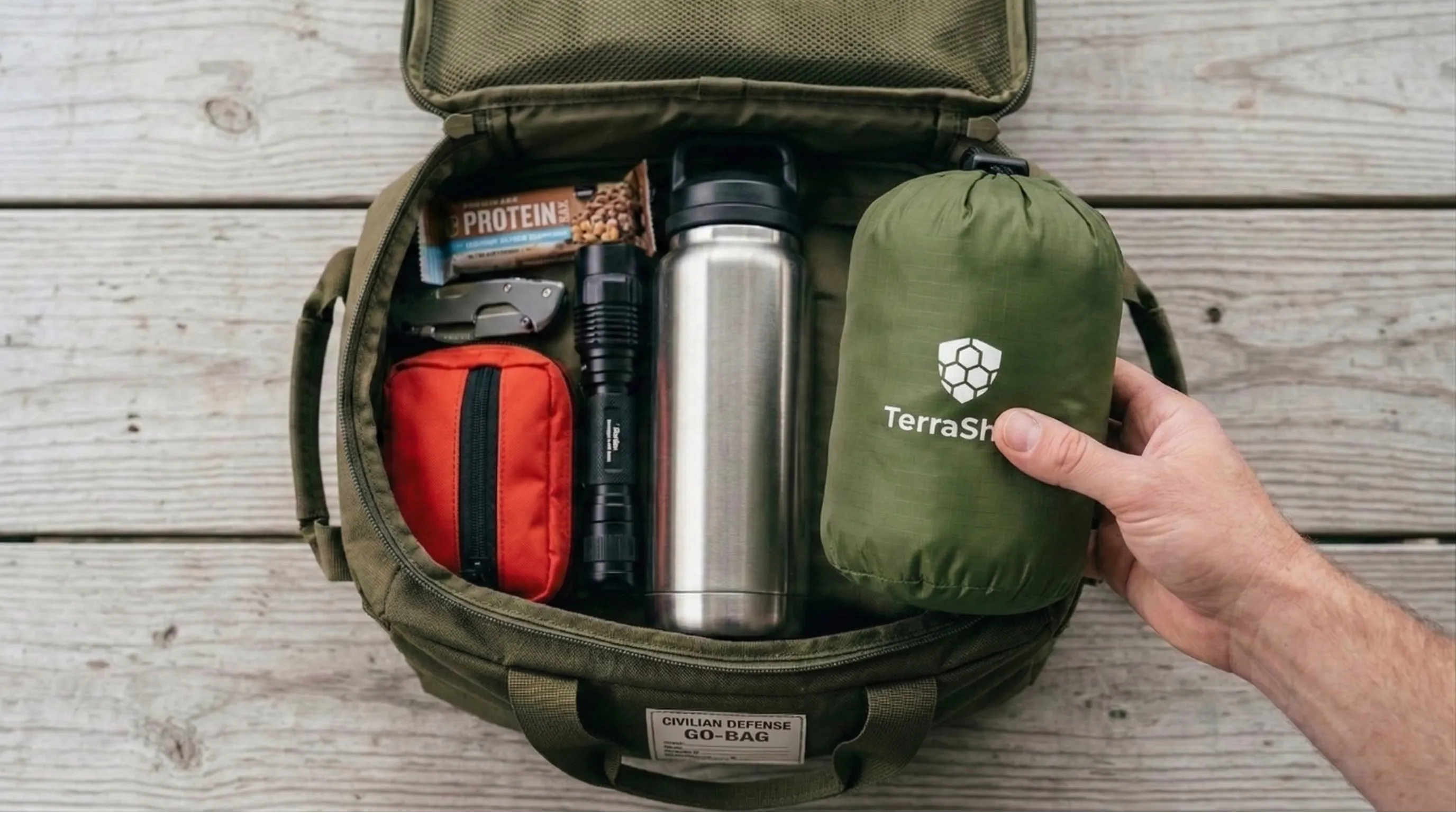 TerraShell compact emergency thermal bivy — fits in a glove compartment