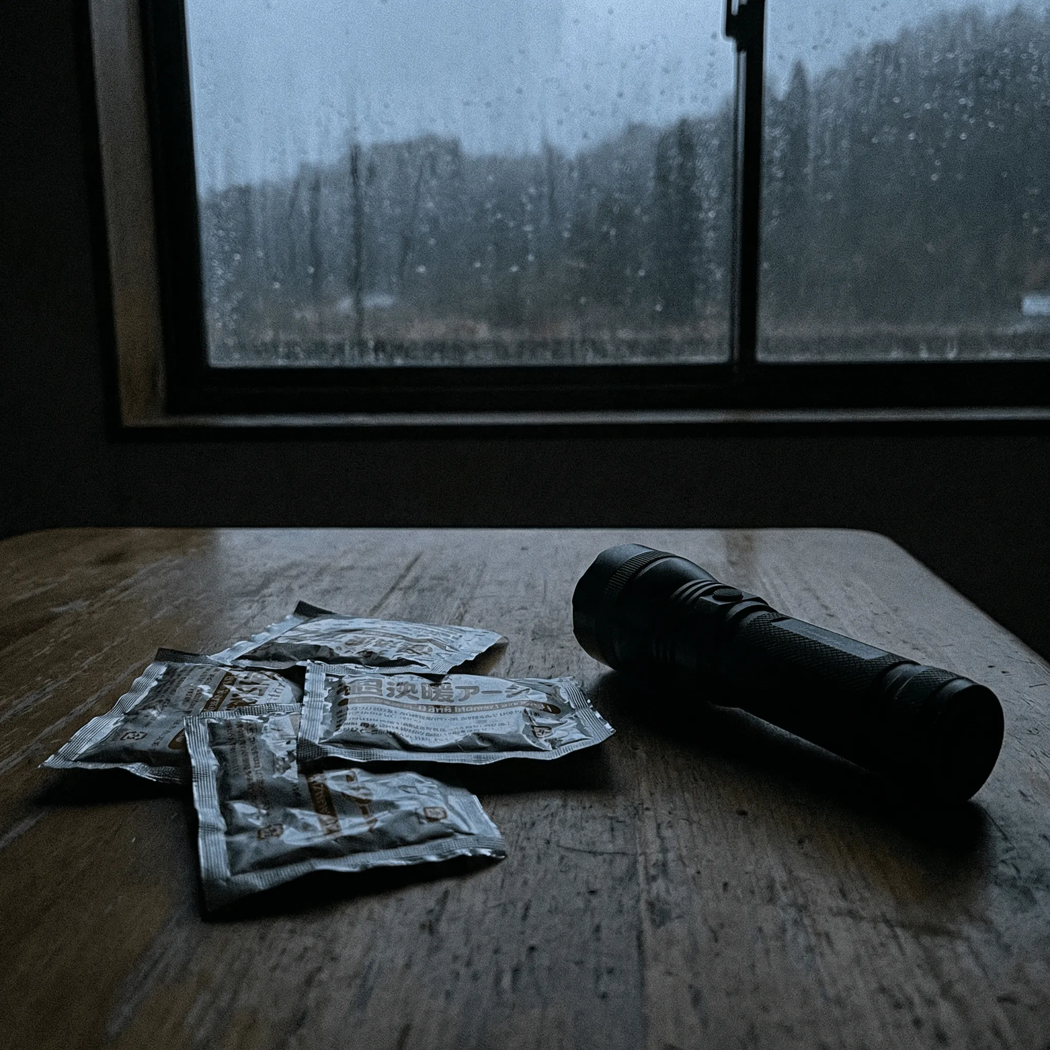 Spent hand warmer packets on a dark table