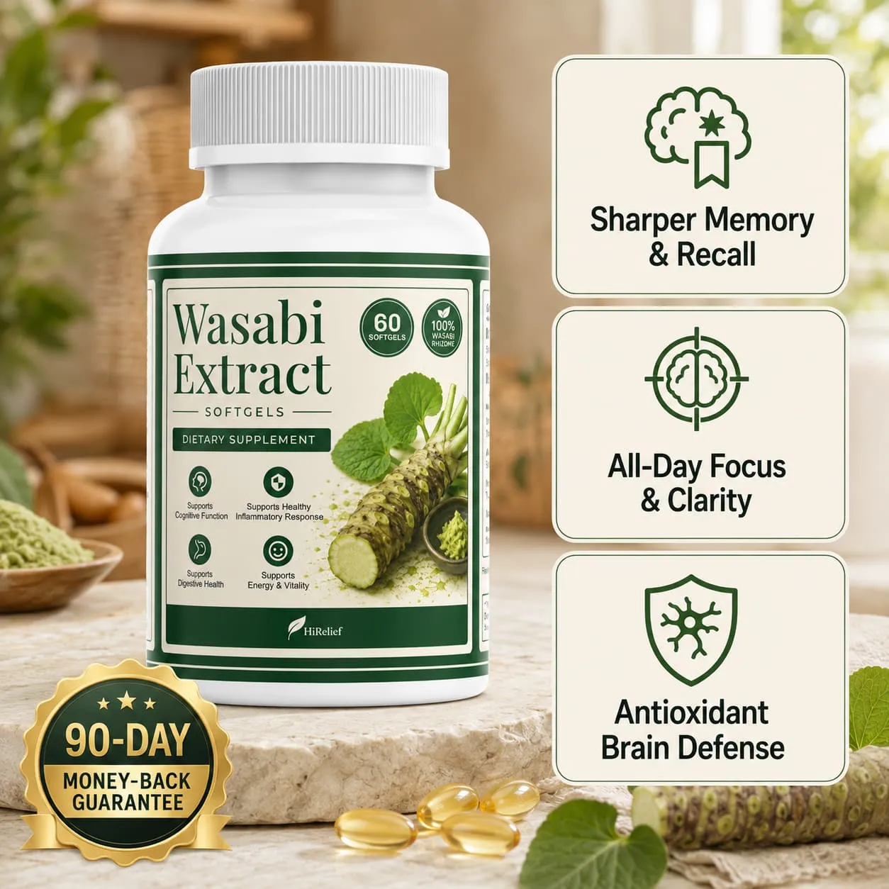 HiRelief Wasabi Extract + Astaxanthin Softgels