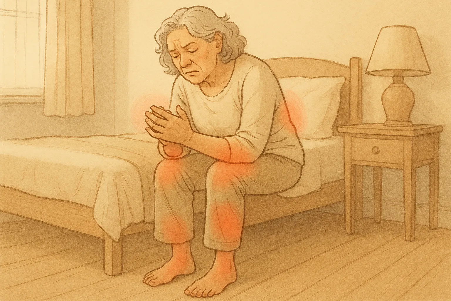 Grand-mère dans la chambre, zones douloureuses mises en évidence