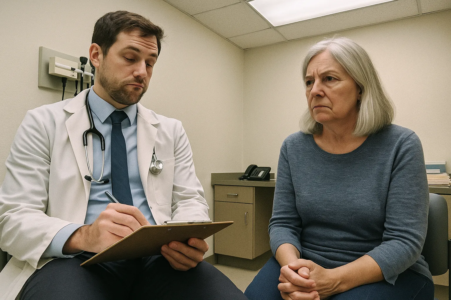 Jeune médecin avec patiente âgée