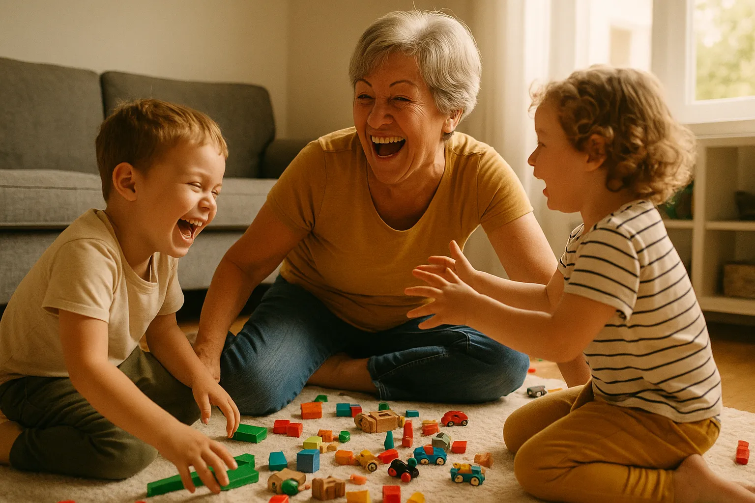 Grand-mère jouant avec ses petits-enfants