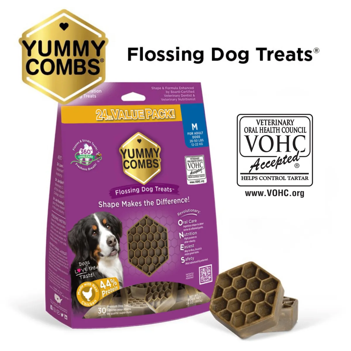 Yummy Combs Flossing Dog Treats with VOHC Accepted seal