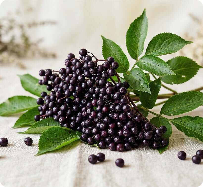 Fresh elderberries on the branch