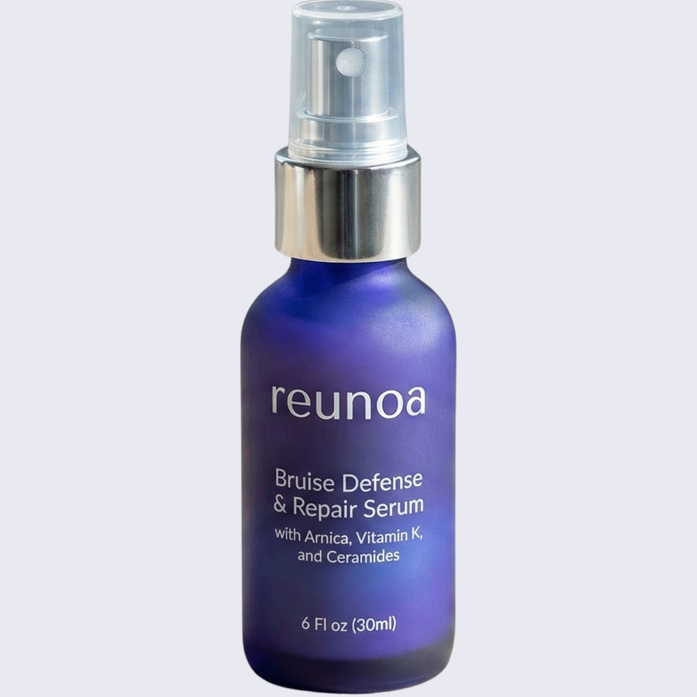 Reunoa Bruise Defense & Repair Serum front view, targeted skin serum for reducing bruise appearance