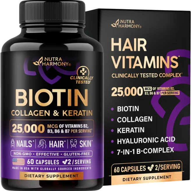 NutraHarmony Biotin bottle and carton