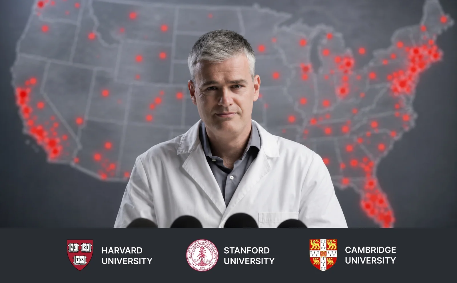 Medical scientist with university logos