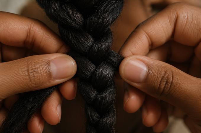 Fingers mid-braid close-up