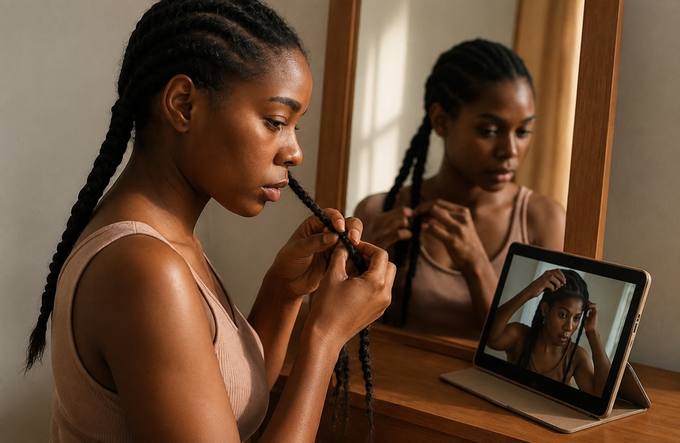 Following the braiding video on a tablet