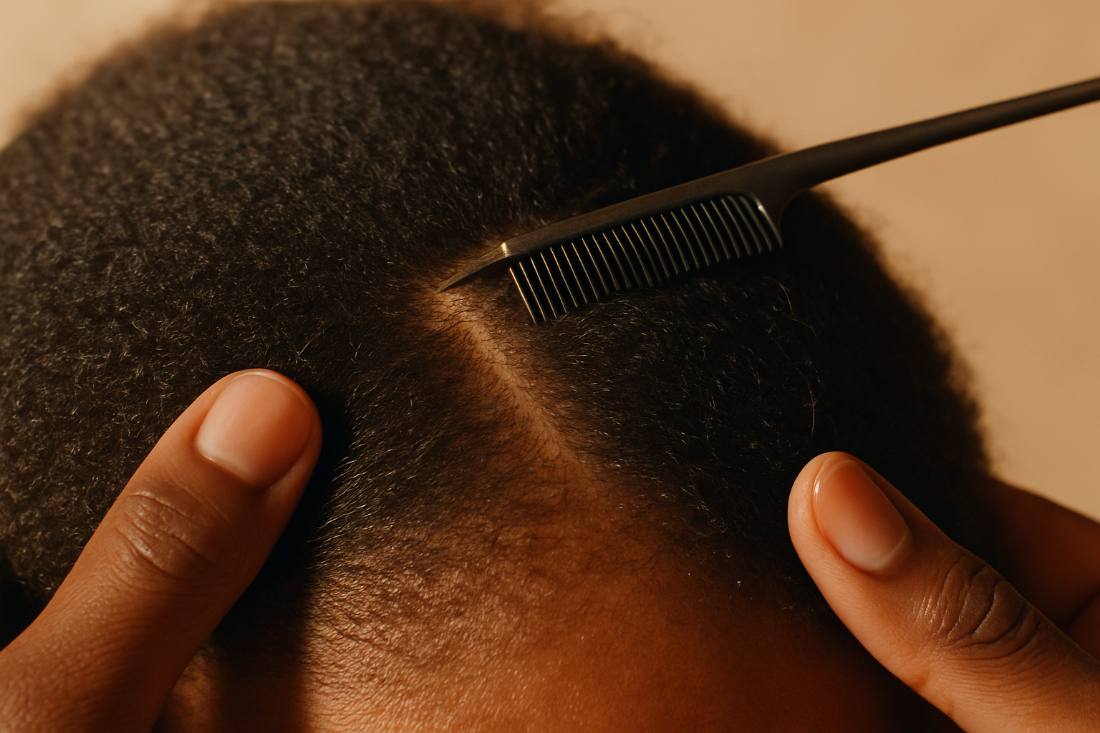 Clean parting close-up