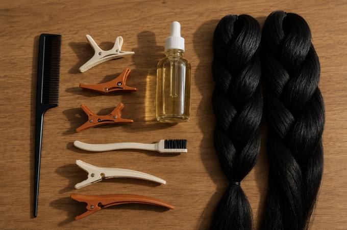 Braiding tools flat lay