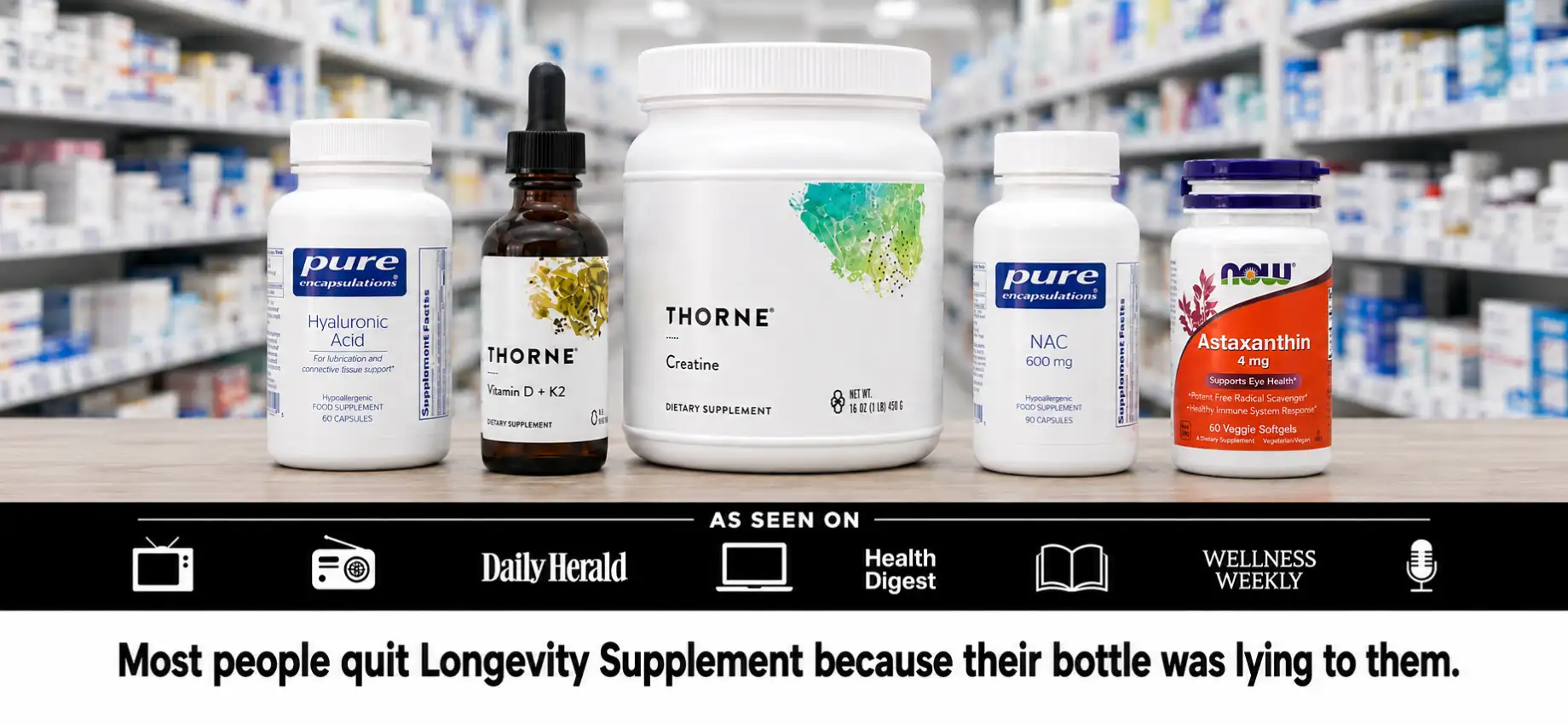 Most people quit their longevity supplement because the bottle was lying to them — AgeAura, as seen on Daily Herald, Health Digest, Wellness Weekly