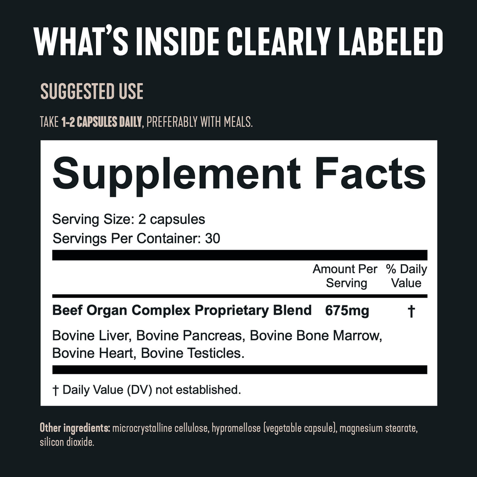 Forge Beef Organ Complex supplement facts label