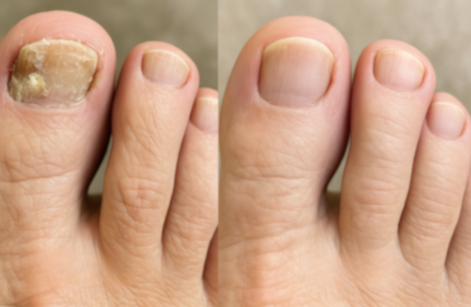 Before/after photos with focus on clear nail growth