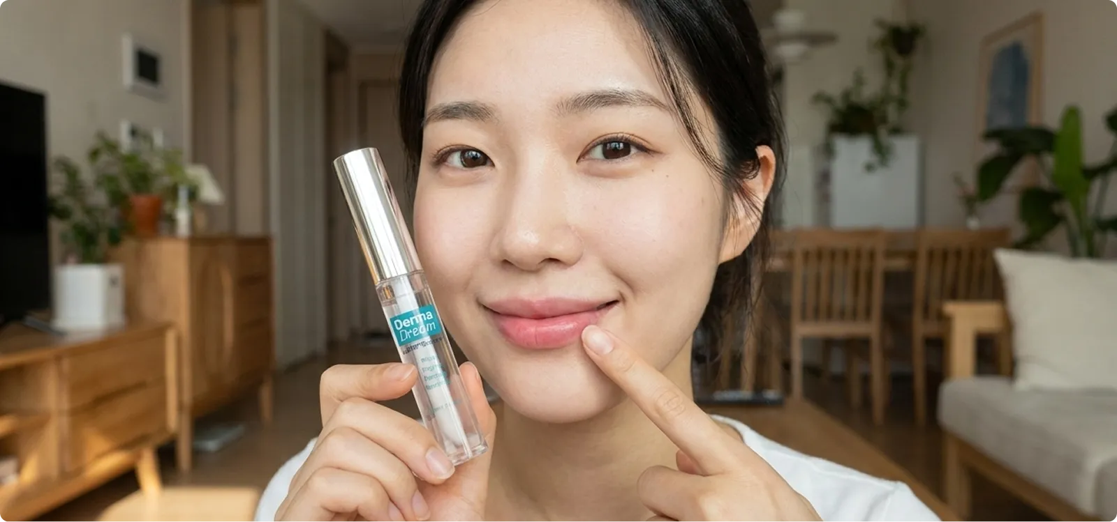 Woman holding the lip booster
