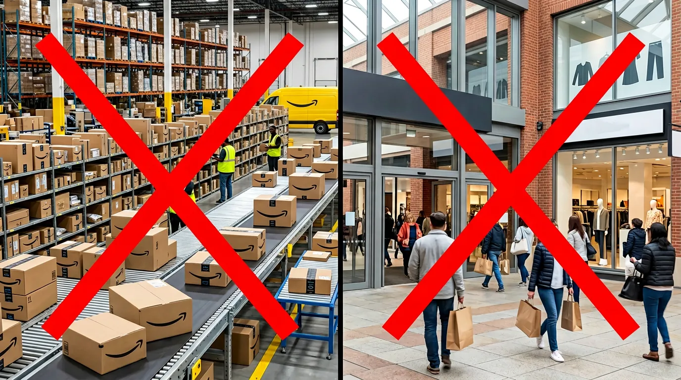 Amazon and retail stores crossed out — only available on official website