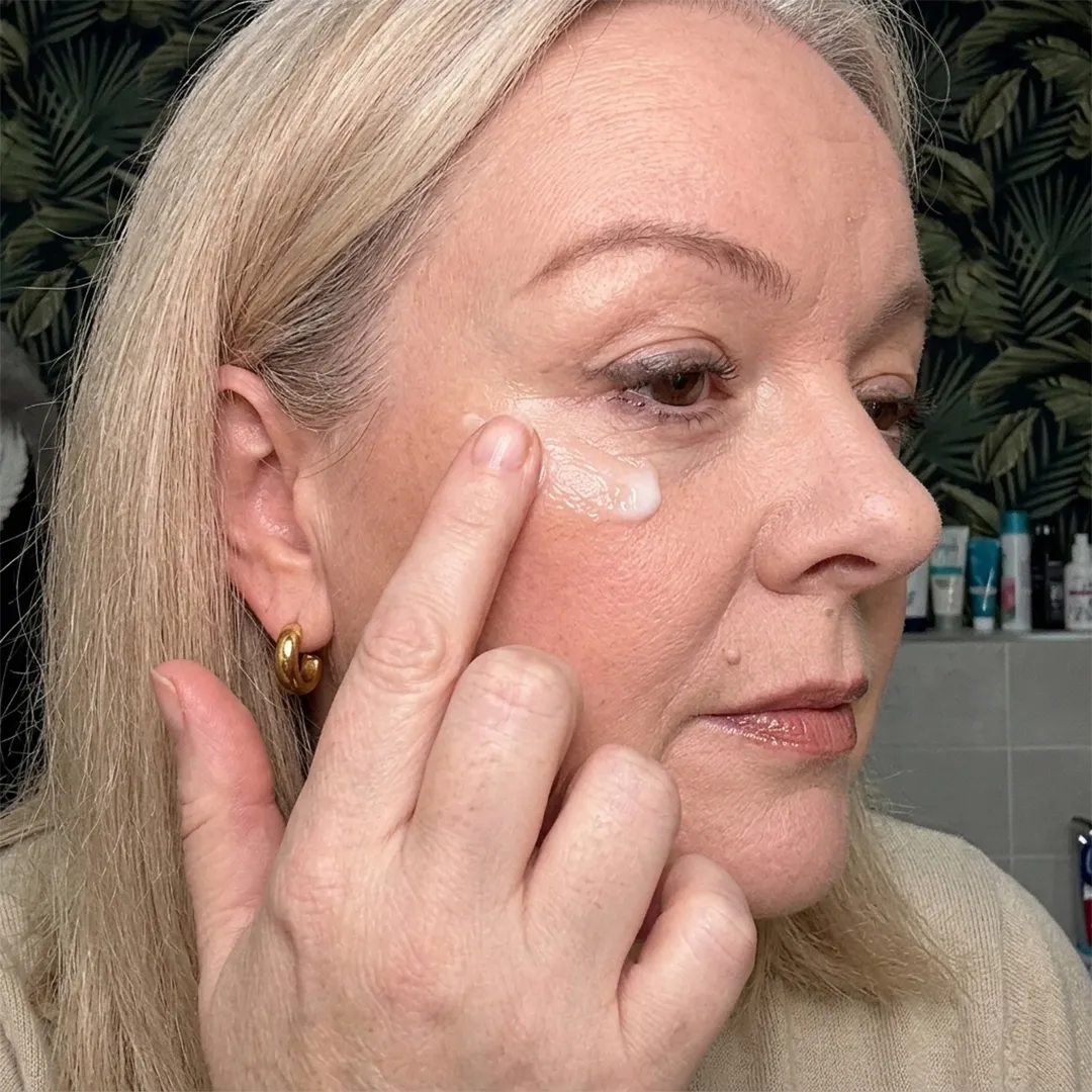Tap Age-Rewinding Peptide Eye Serum around the entire eye area