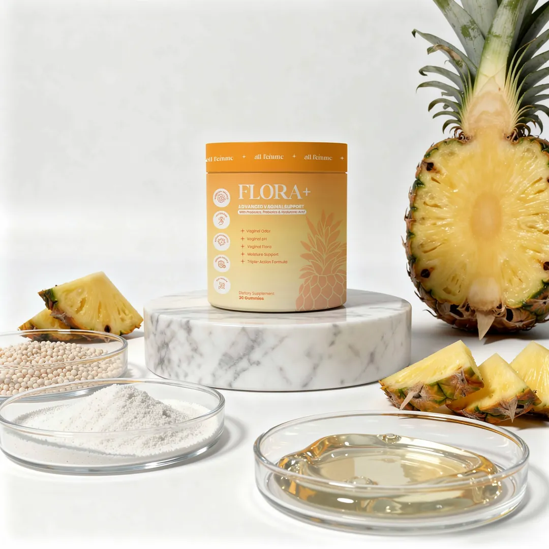 Flora+ product bottles