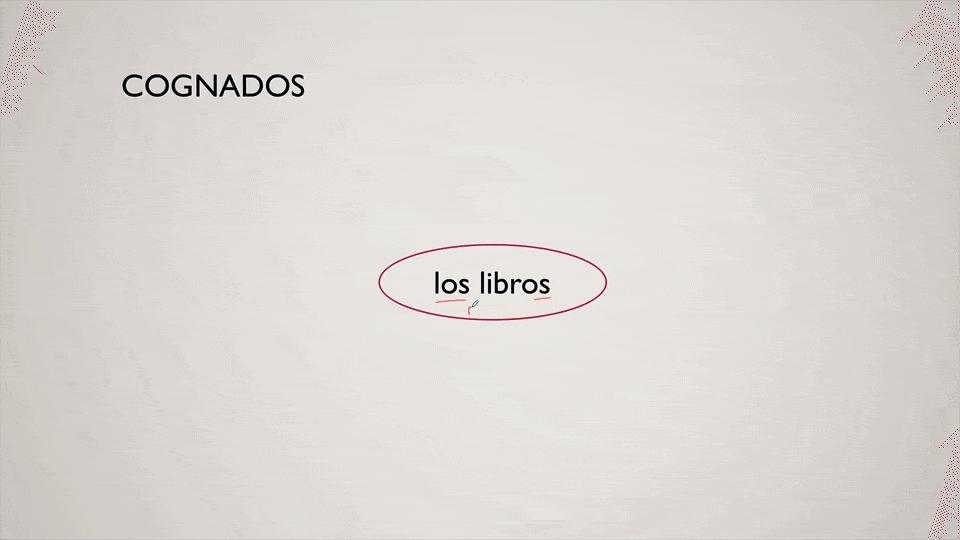 Cognates lesson showing 'los libros' circled, words you already know from English