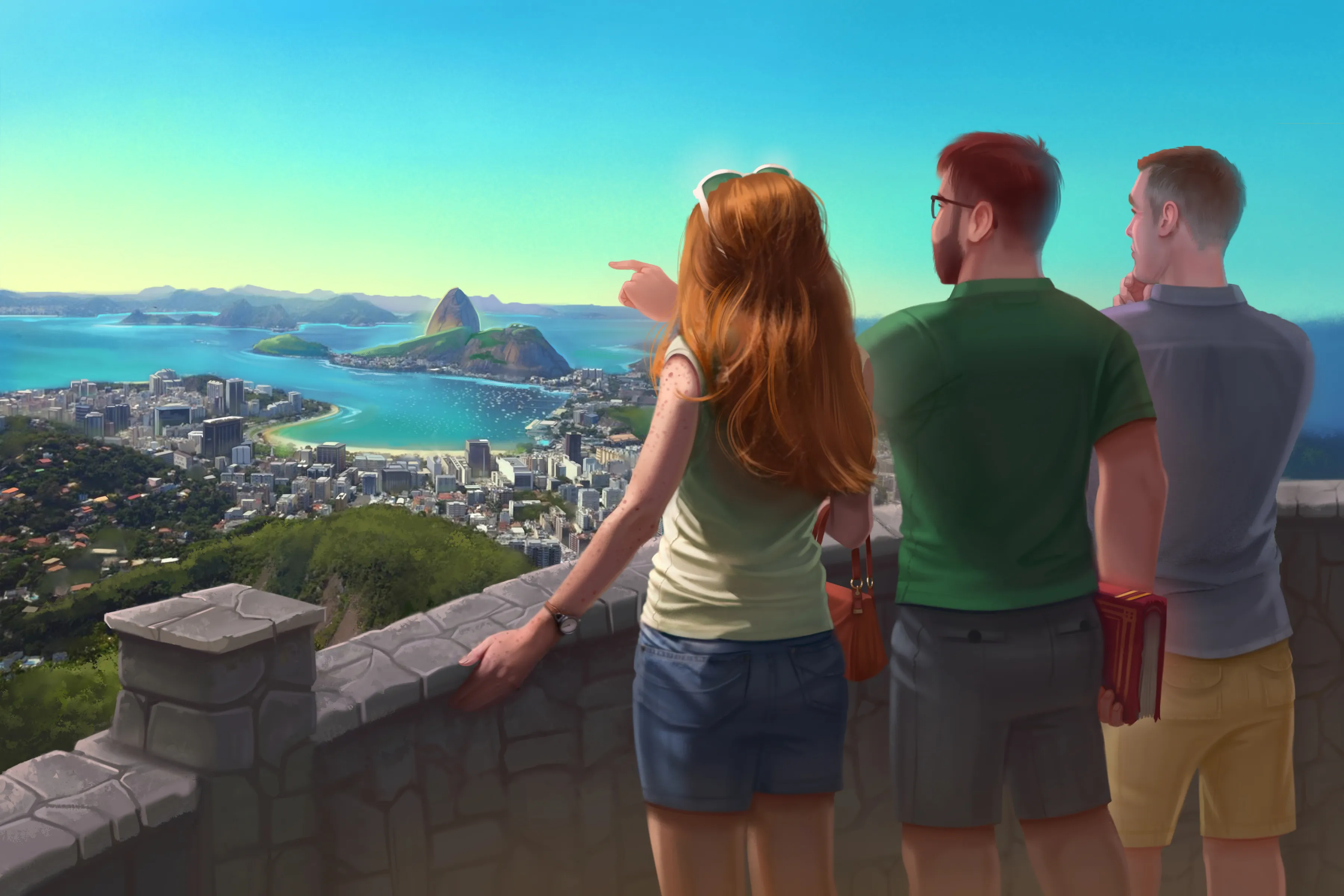 Cover illustration from O Homem do Chapéu, three friends on a mystery adventure across Brazil